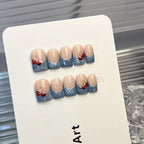 Press-On Nail Set Peel-And-Stick Denim-Inspired Cherry Accents