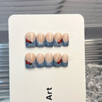 Press-On Nail Set Peel-And-Stick Denim-Inspired Cherry Accents