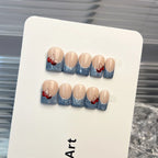 Press-On Nail Set Peel-And-Stick Denim-Inspired Cherry Accents
