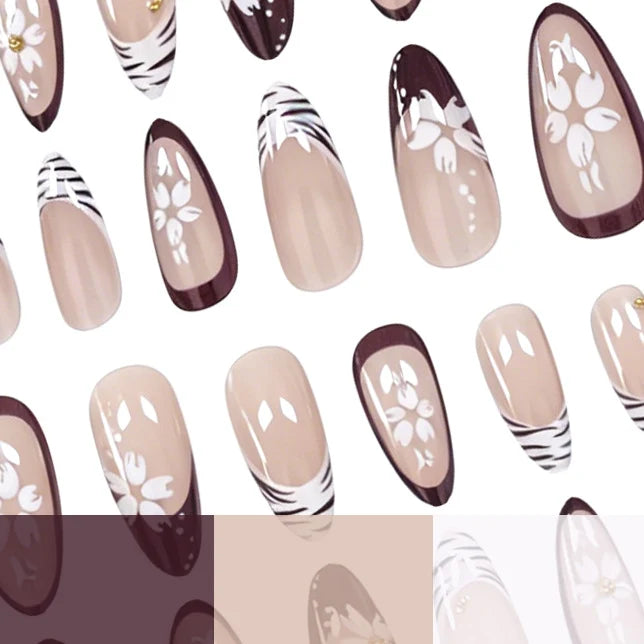 Press-On Nail Set Peel-And-Stick Floral Gems