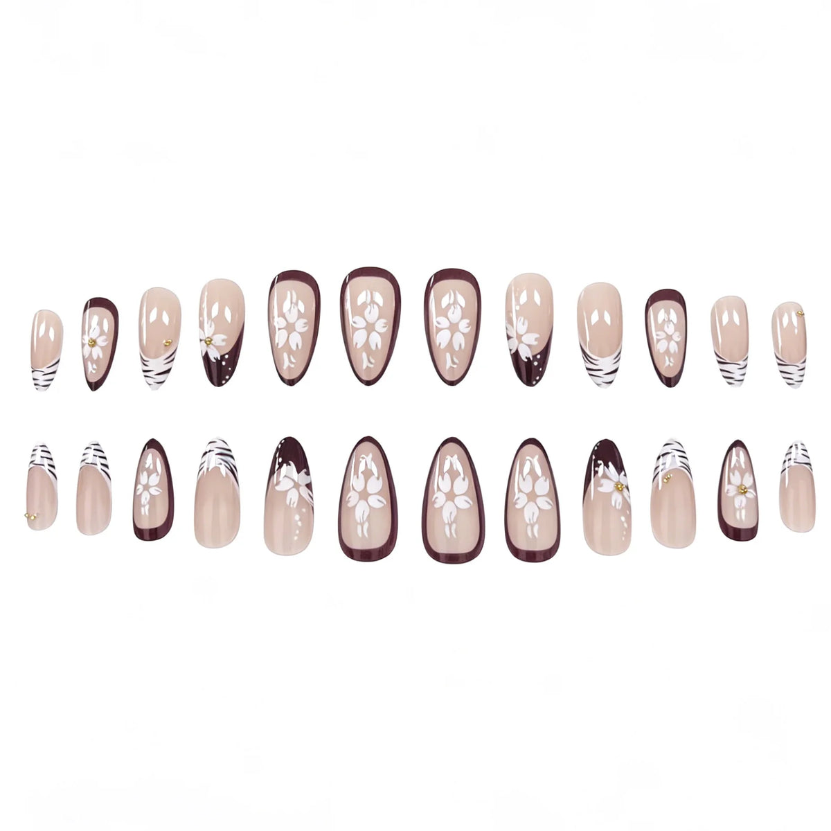 Press-On Nail Set Peel-And-Stick Floral Gems