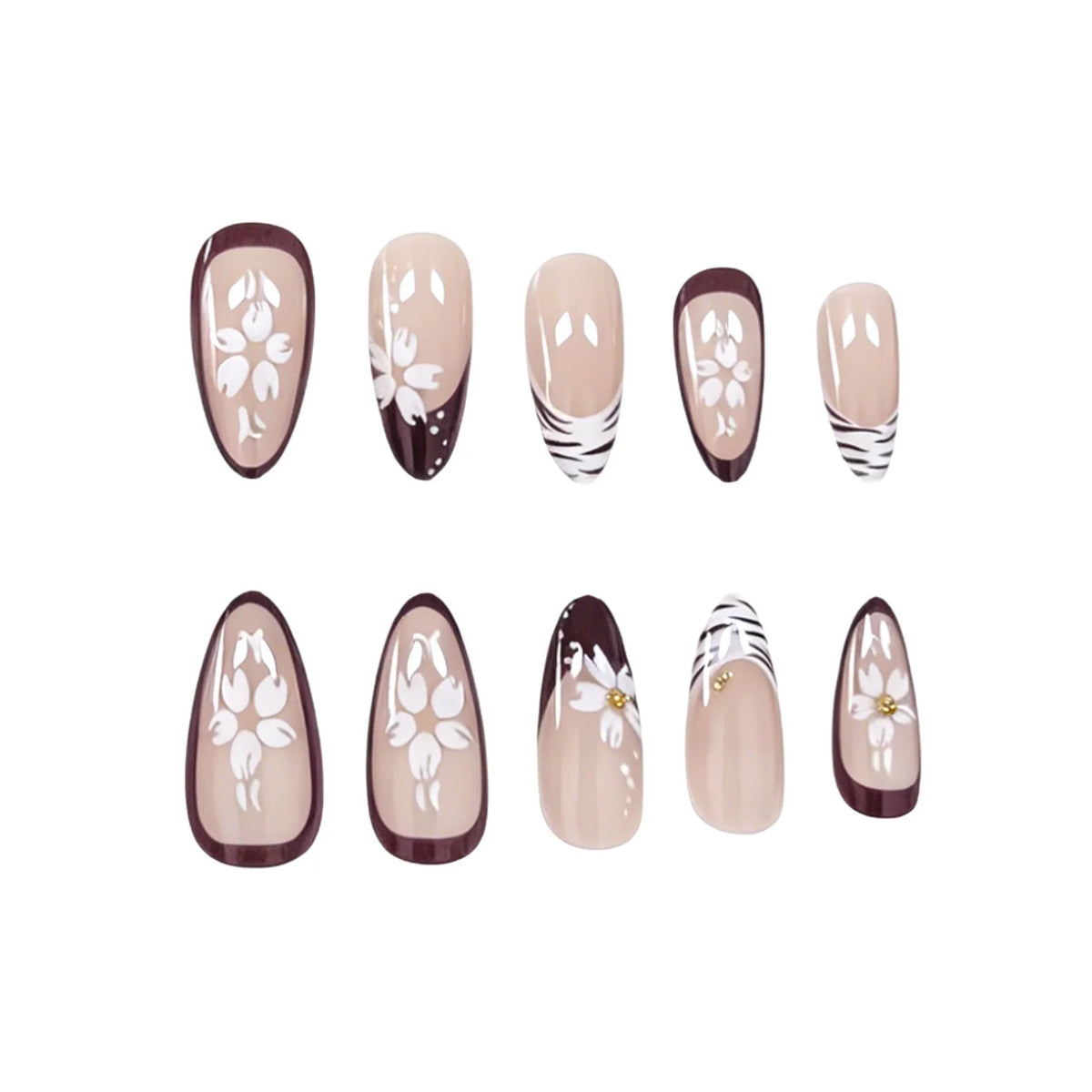 Press-On Nail Set Peel-And-Stick Floral Gems