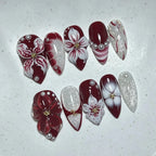 Press-On Nail Set Peel-And-Stick Floral & Gemstone Multiple Sizes