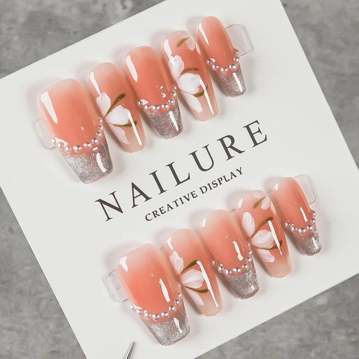 Press-On Nail Set Peel And Stick Floral & Glitter