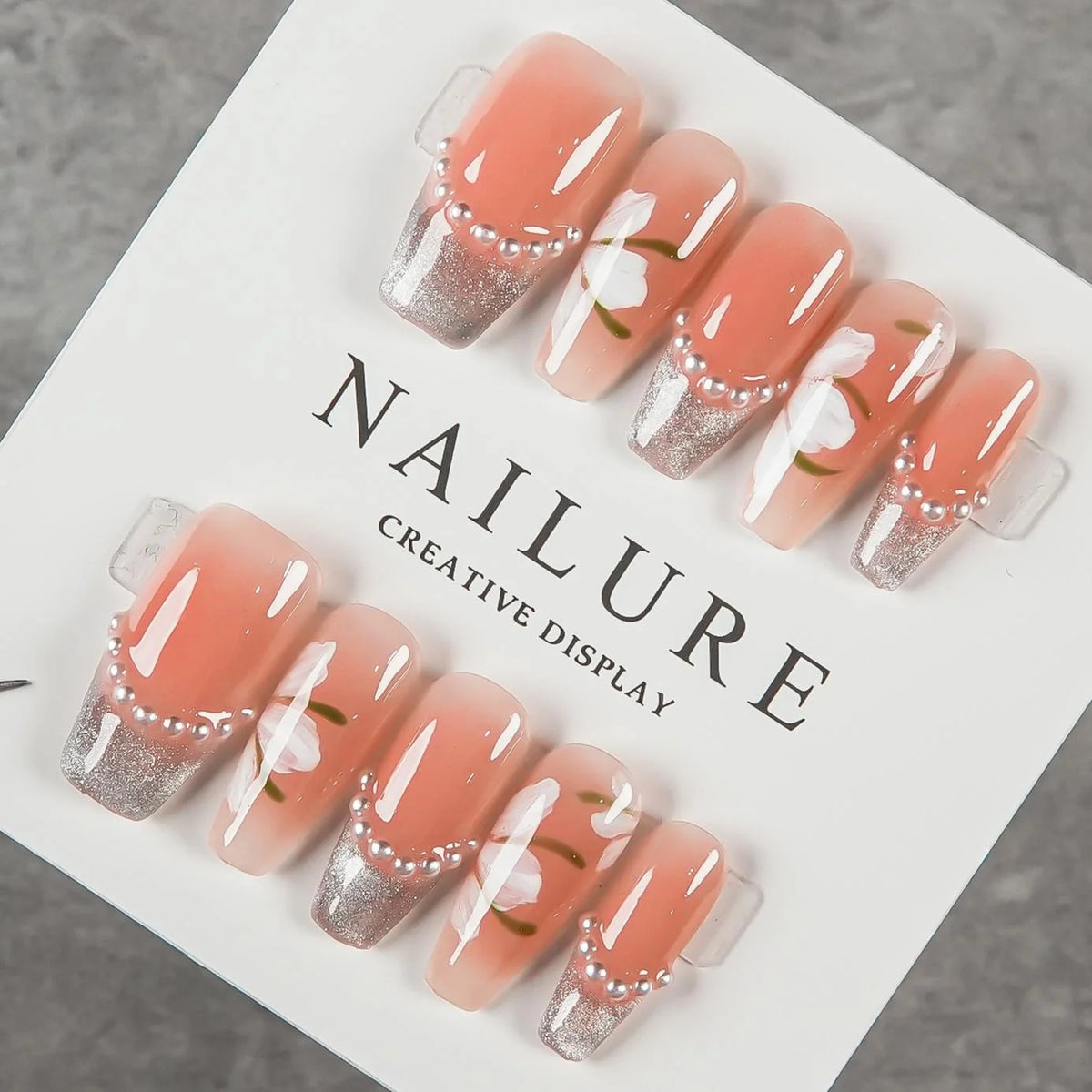 Press-On Nail Set Peel And Stick Floral & Glitter