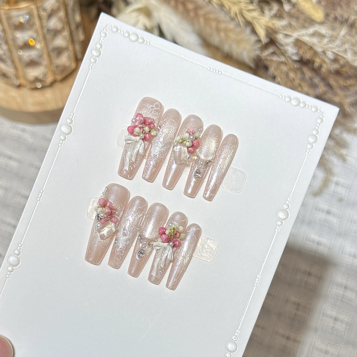 Press-On Nail Set Peel-And-Stick Floral Gloss