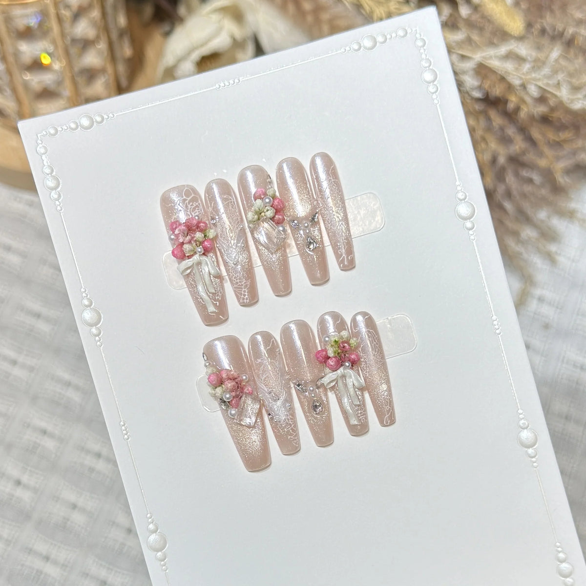 Press-On Nail Set Peel-And-Stick Floral Gloss