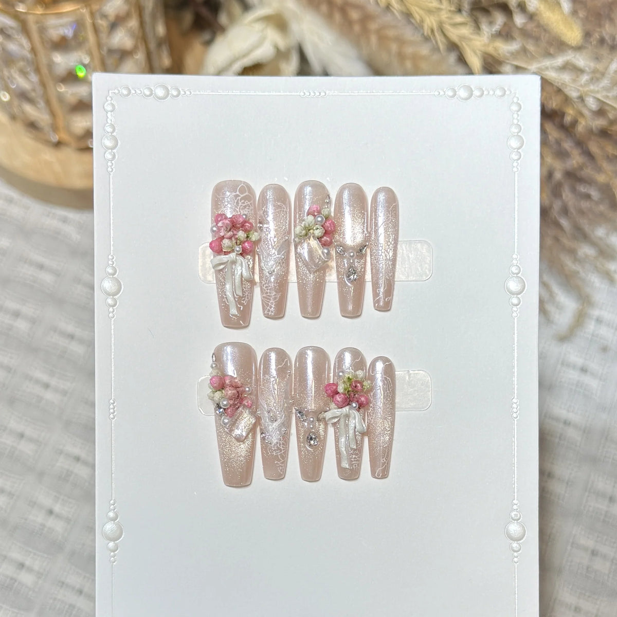 Press-On Nail Set Peel-And-Stick Floral Gloss