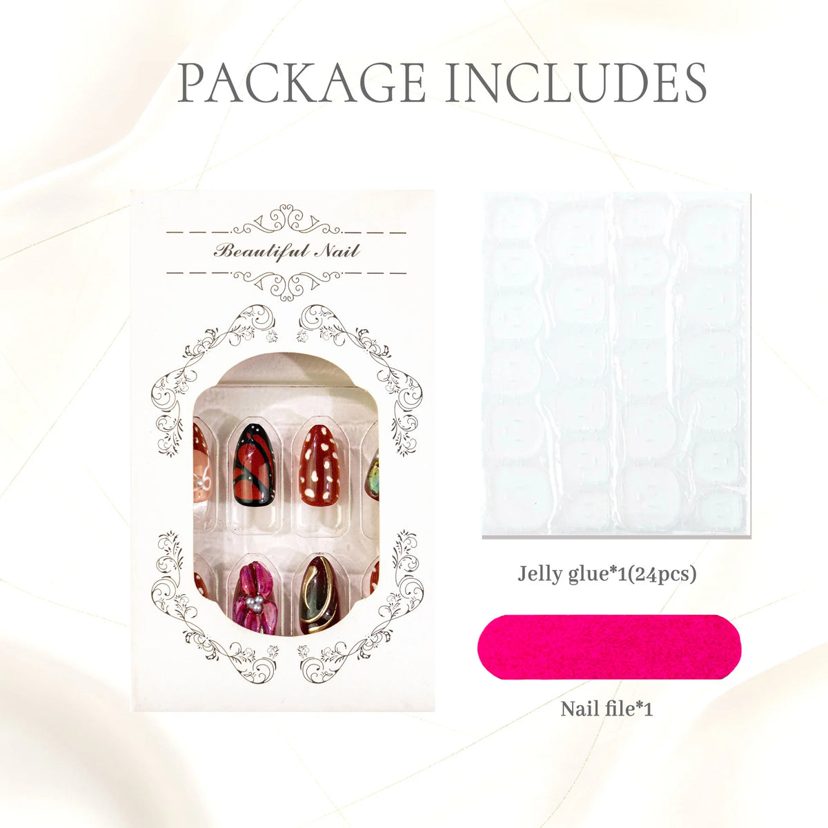 Press-On Nail Set Peel-And-Stick Floral Glossy Finish