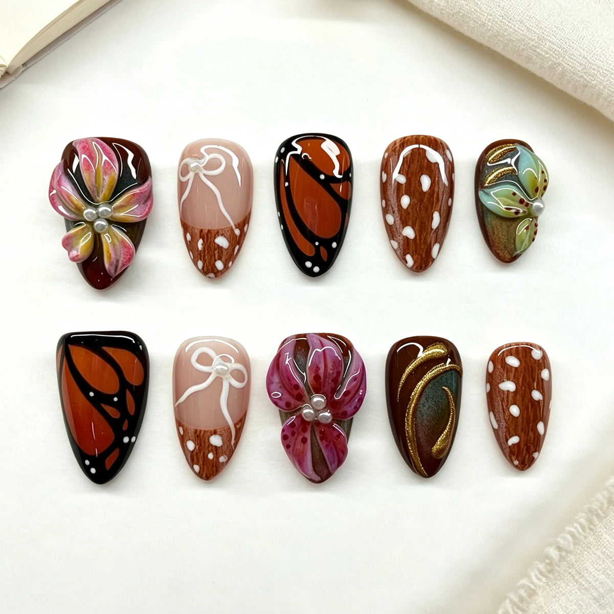 Press-On Nail Set Peel-And-Stick Floral Glossy Finish