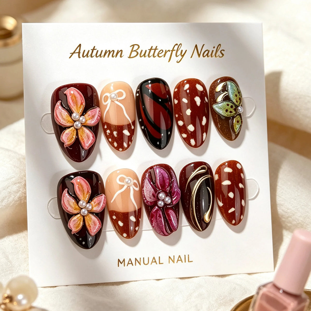 Press-On Nail Set Peel-And-Stick Floral Glossy Finish