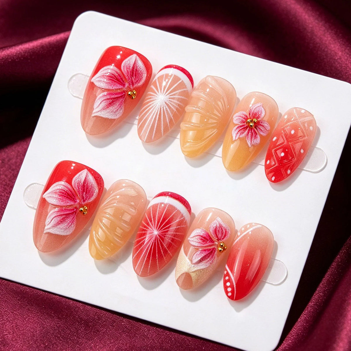 Press-On Nail Set Peel-And-Stick Floral Long-Lasting