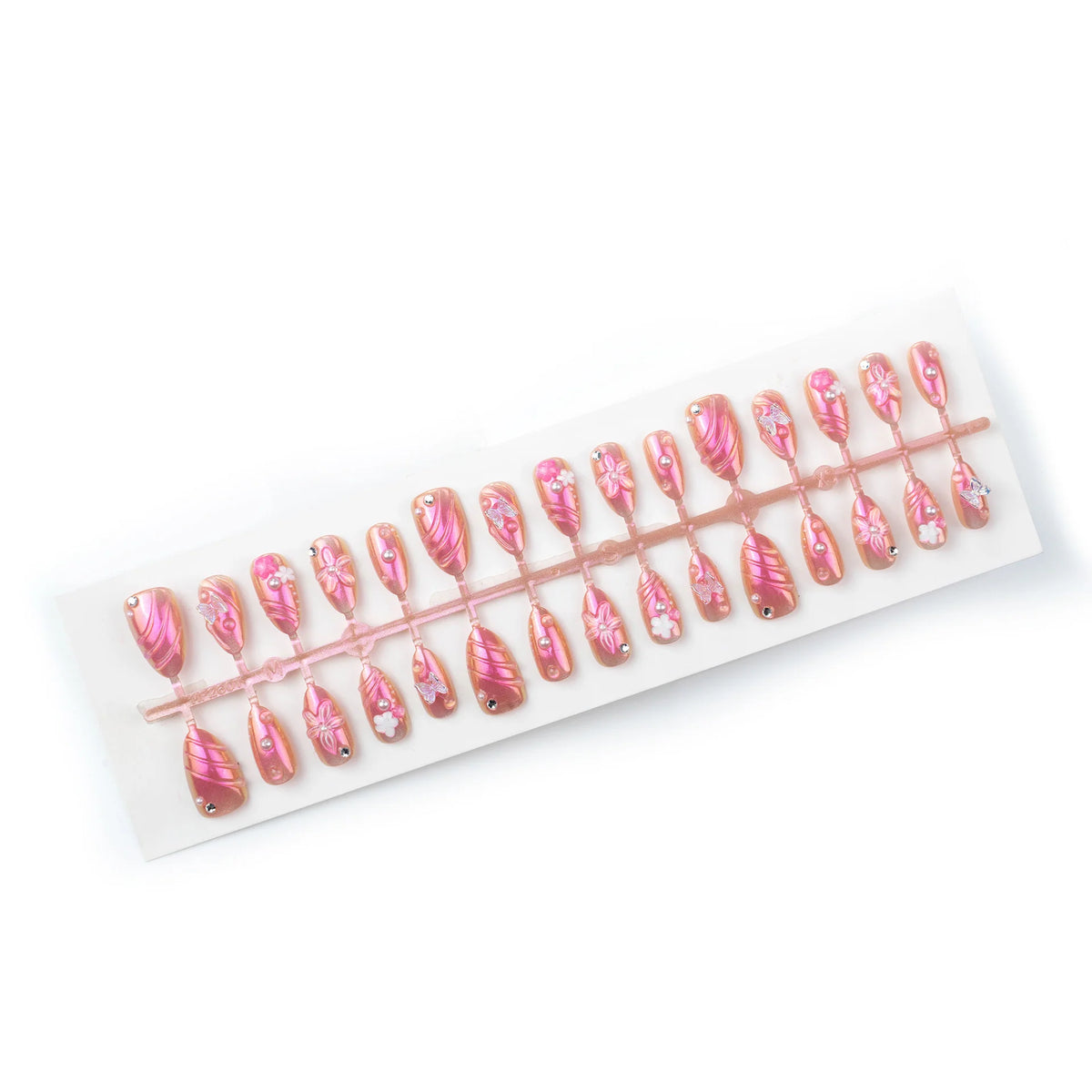 Press-On Nail Set Peel-And-Stick Floral Pearl Accents