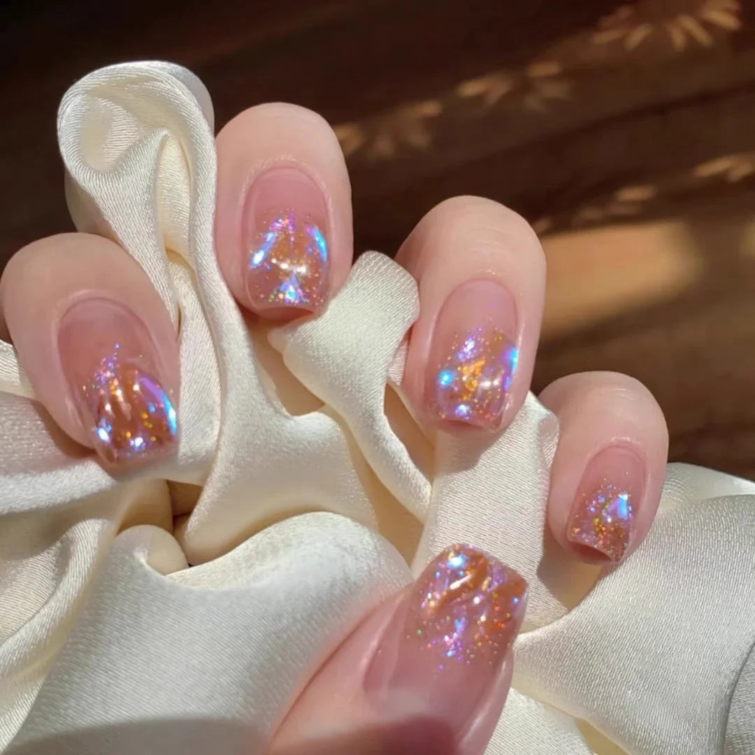 Press-On Nail Set Peel And Stick Glitter Finish