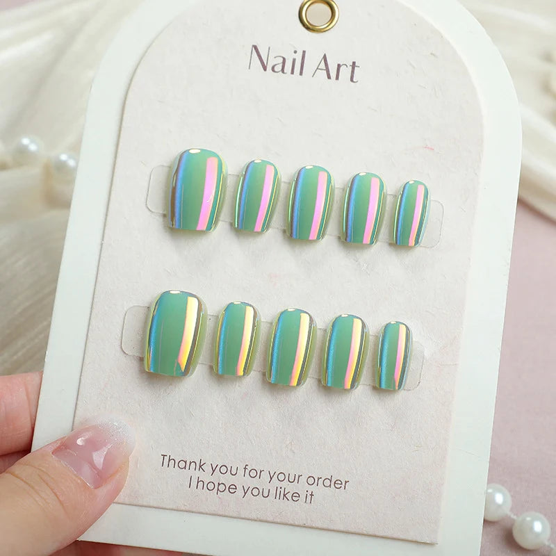 Press-On Nail Set Peel-And-Stick Glossy Iridescent Multiple Sizes