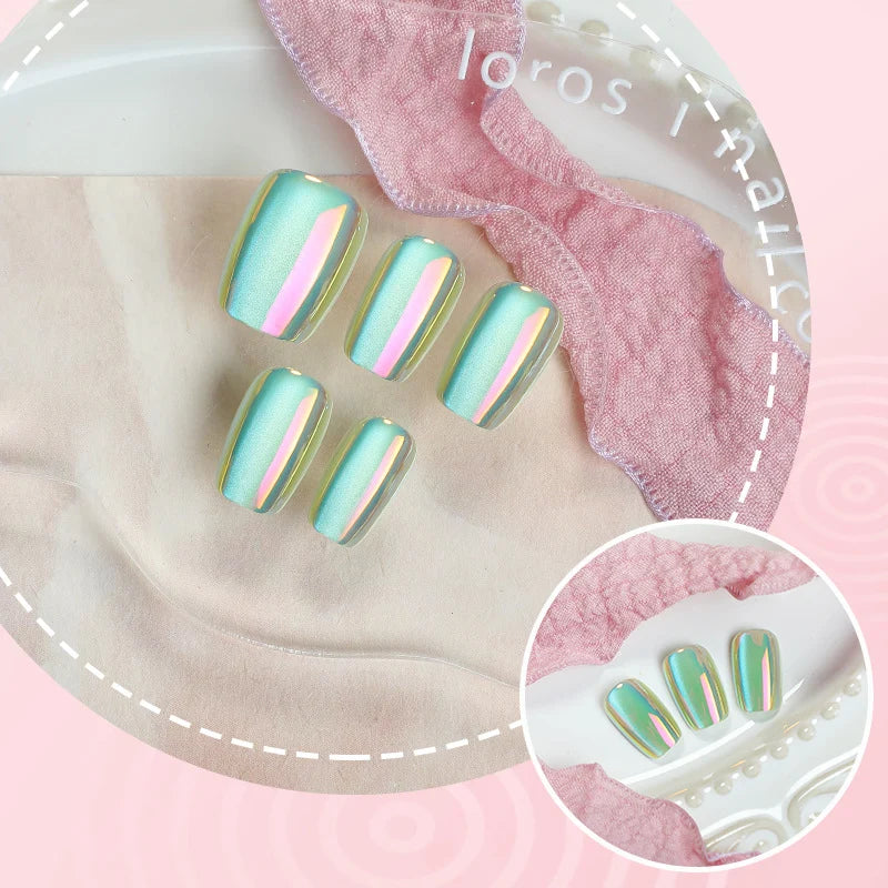 Press-On Nail Set Peel-And-Stick Glossy Iridescent Multiple Sizes