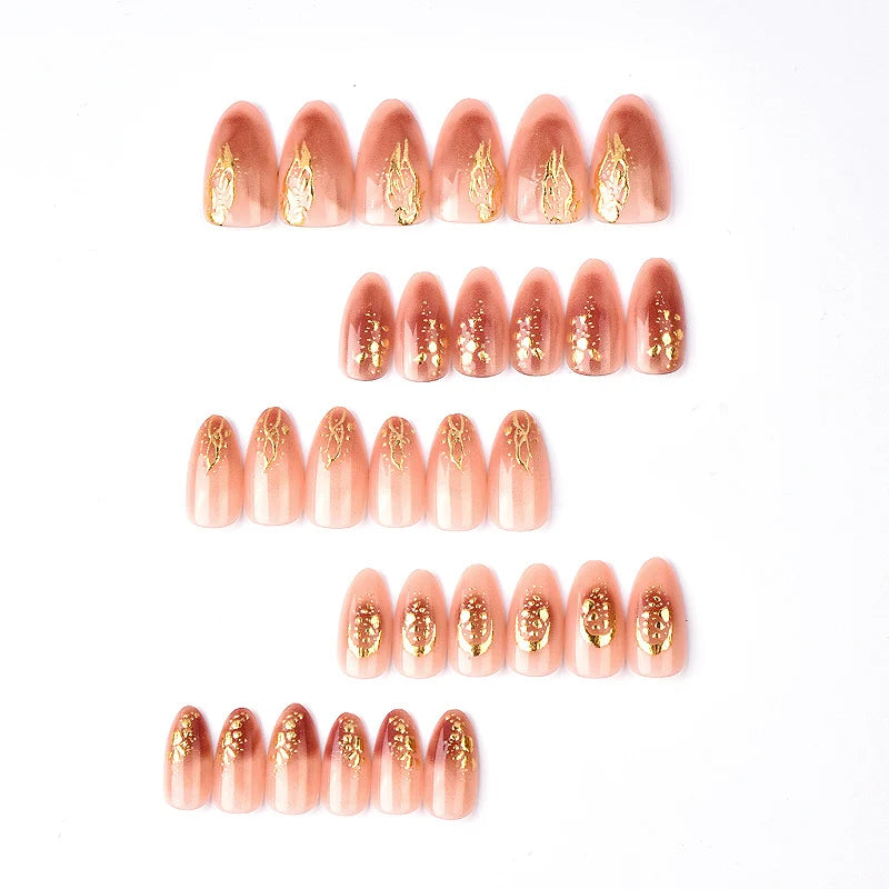 Press-On Nail Set Peel-And-Stick Gold Accents