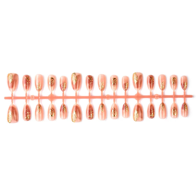 Press-On Nail Set Peel-And-Stick Gold Accents
