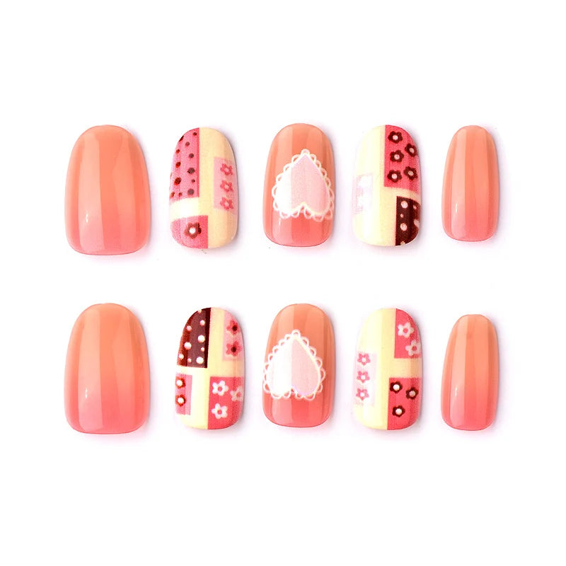 Press-On Nail Set Peel-And-Stick Hearts & Patterns Long-Lasting