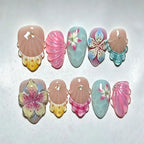Press-On Nail Set Peel-And-Stick Long-Lasting Floral & Shell
