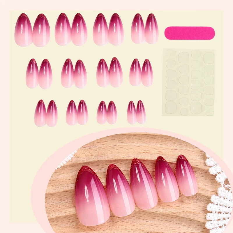 Press-On Nail Set Peel-And-Stick Ombre & Glitter Tips