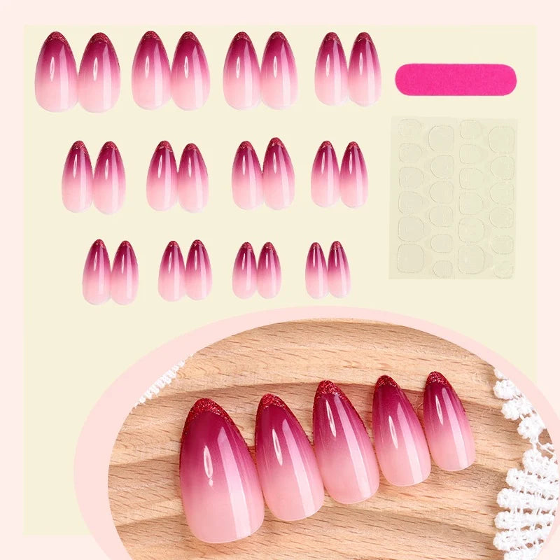 Press-On Nail Set Peel-And-Stick Ombre & Glitter Tips