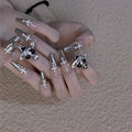 Press-On Nail Set Peel-And-Stick Reusable Glossy Black Gems