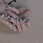 Press-On Nail Set Peel-And-Stick Reusable Glossy Black Gems