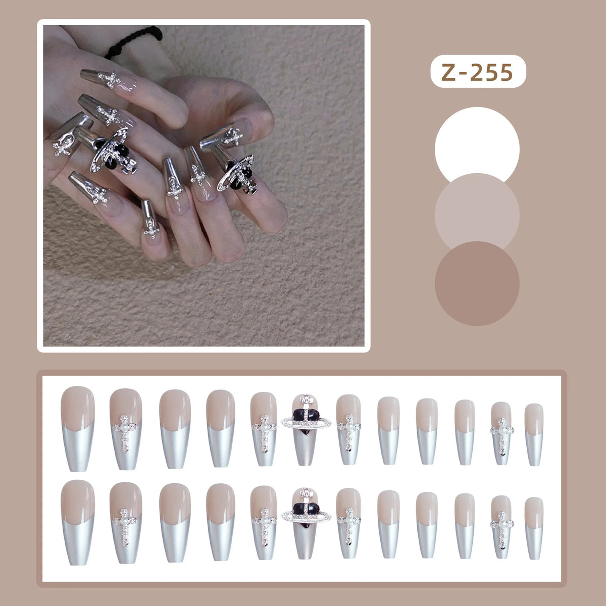 Press-On Nail Set Peel-And-Stick Reusable Glossy Black Gems