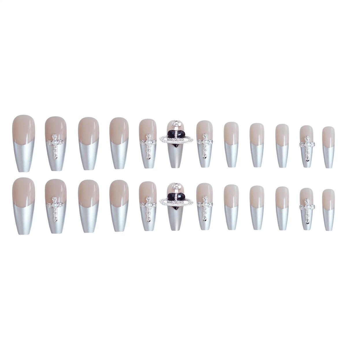 Press-On Nail Set Peel-And-Stick Reusable Glossy Black Gems