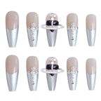 Press-On Nail Set Peel-And-Stick Reusable Glossy Black Gems