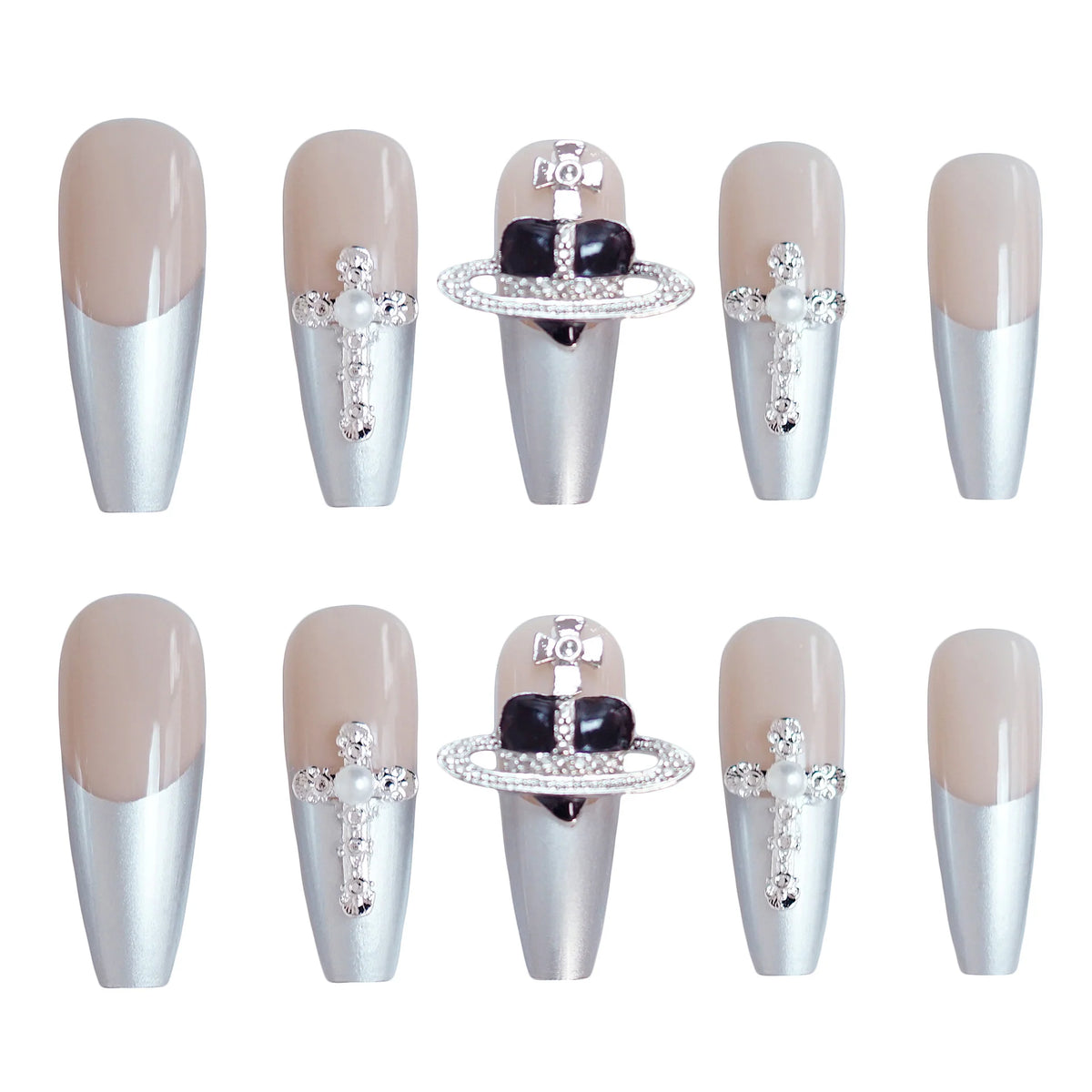 Press-On Nail Set Peel-And-Stick Reusable Glossy Black Gems