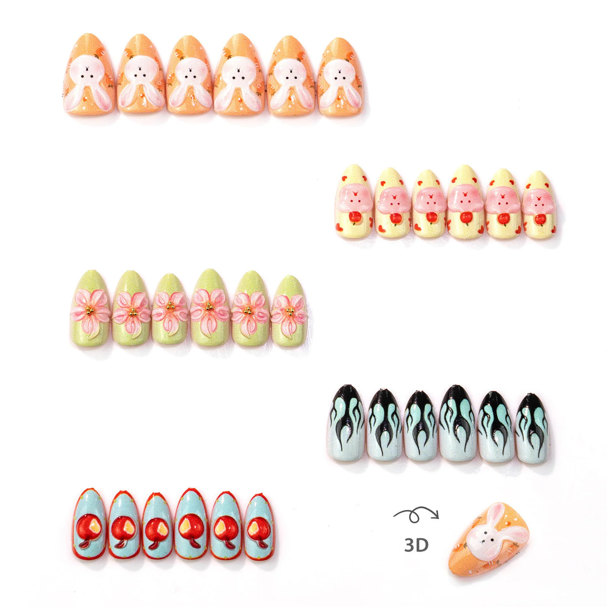 Press-On Nail Set Peel-And-Stick Whimsical Bunny & Floral