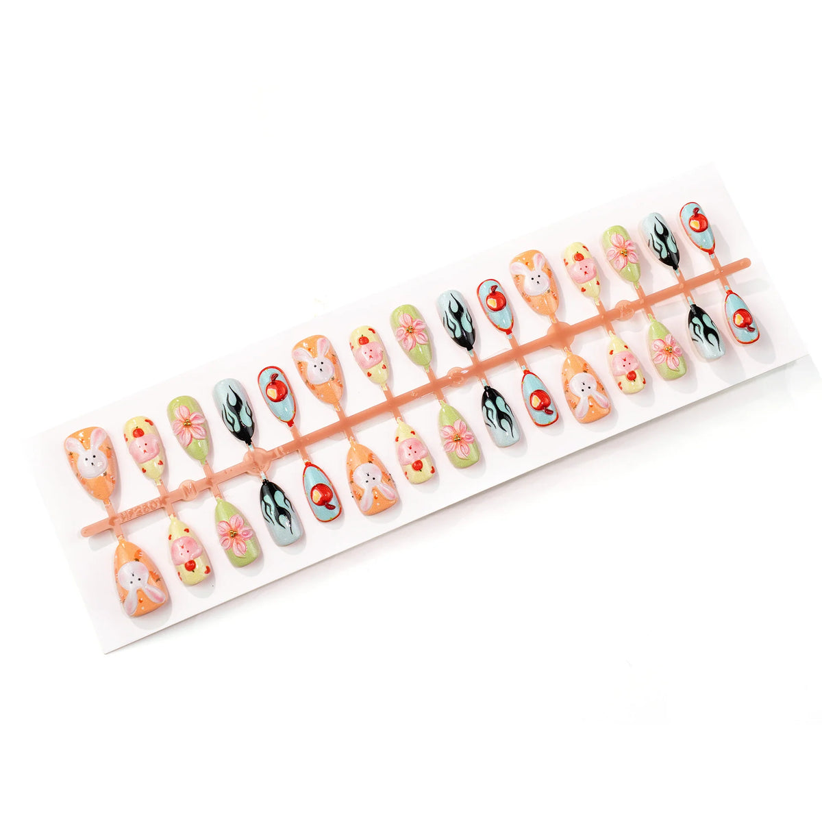 Press-On Nail Set Peel-And-Stick Whimsical Bunny & Floral