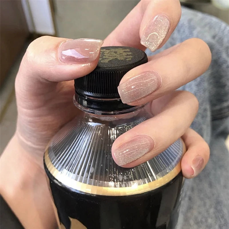 Press-On Nail Set Peel & Press Glittery Natural Finish