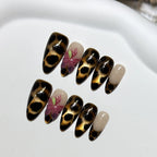 Press-On Nail Set Peel-and-Stick Leopard Print & Floral Accent