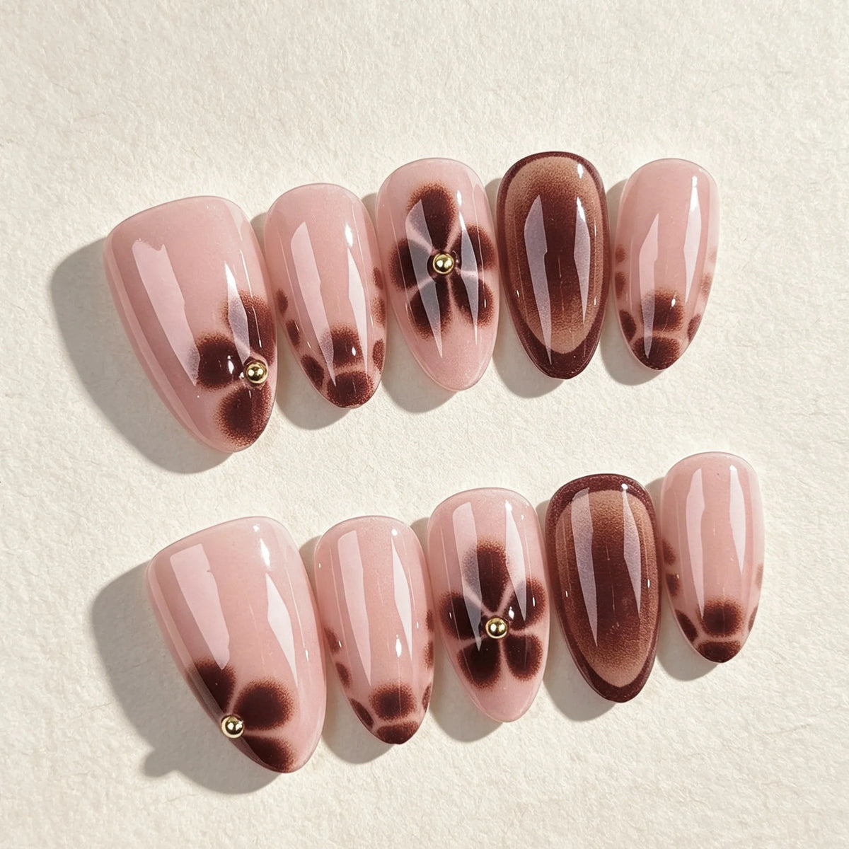 Press-On Nail Set Pink Chestnut Floral Peel & Stick