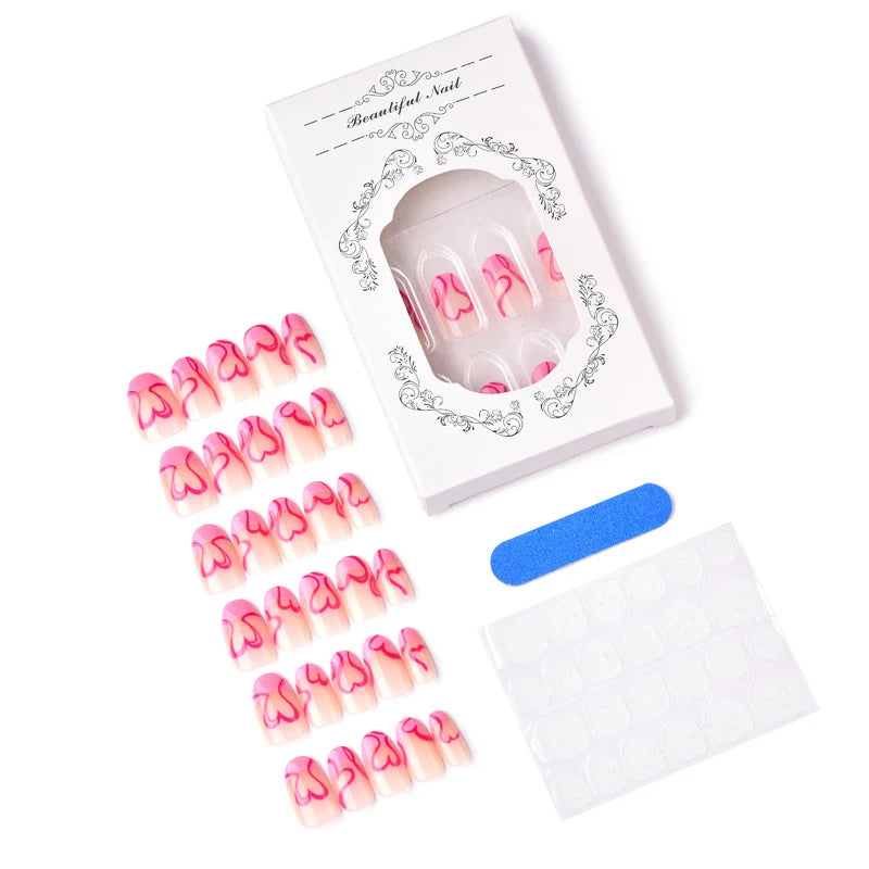 Press-On Nail Set Pink Heart Easy & Long-Lasting