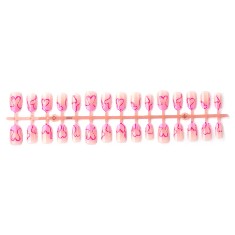 Press-On Nail Set Pink Heart Easy & Long-Lasting