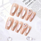 Press-On Nail Set Pink Pearl & Silver Multiple Sizes