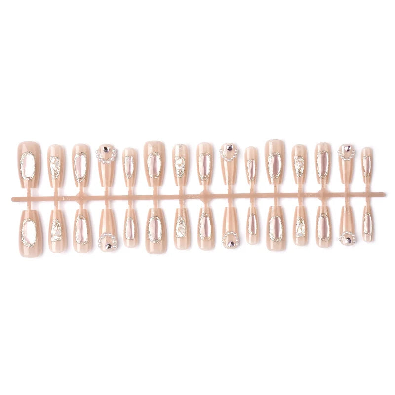 Press-On Nail Set Pink Pearl & Silver Multiple Sizes