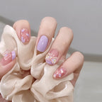 Press-On Nail Set Pink Purple Heart Easy Application