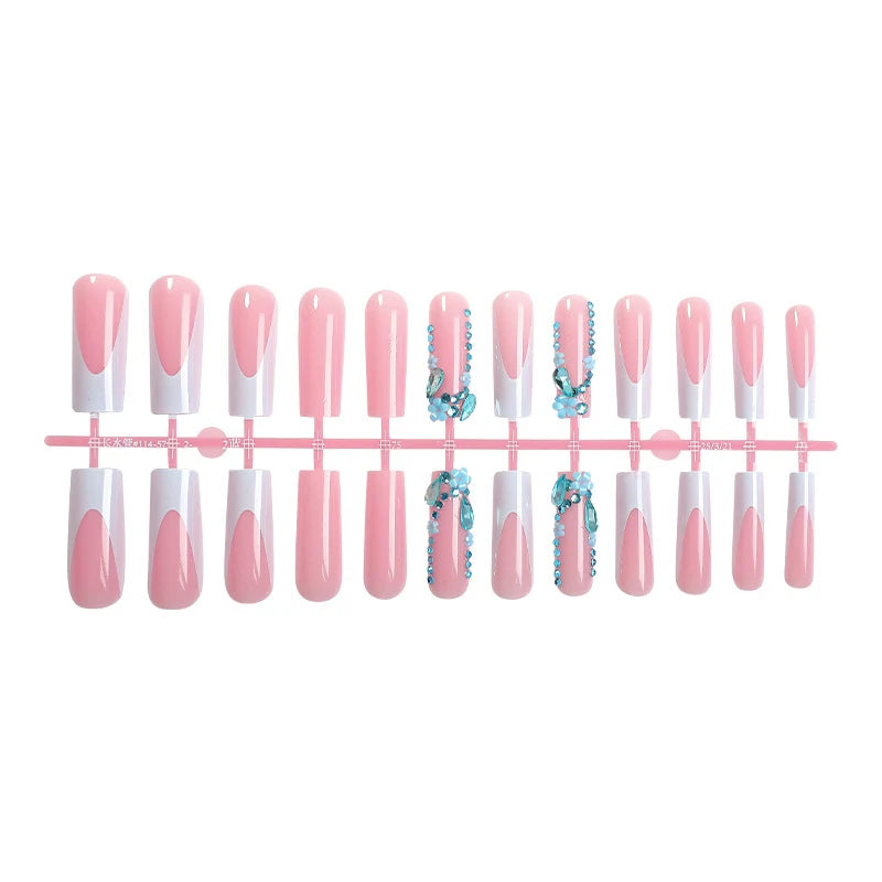 Press-On Nail Set Pink & White Embellished