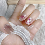 Press-On Nail Set Plaid & Bow Salon-Quality Reusable