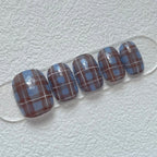 Press-On Nail Set Plaid Pattern Easy Application Multiple Sizes
