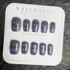 Press-On Nail Set Plaid Pattern Easy Application Multiple Sizes
