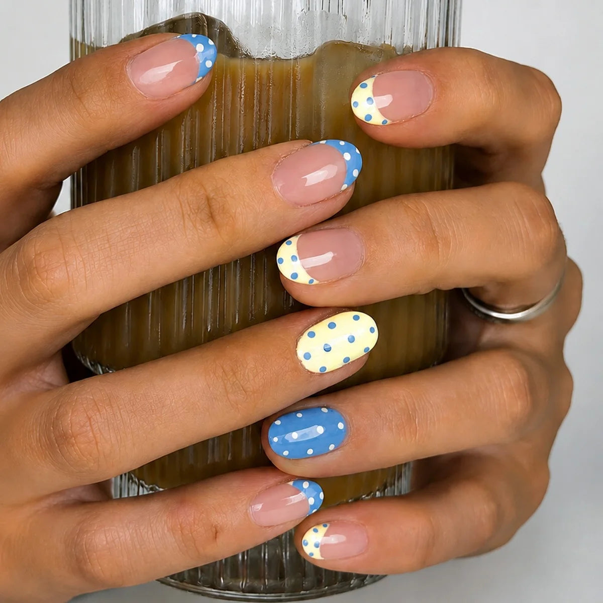 Press-On Nail Set Playful Dot Designs & Accessory Kit