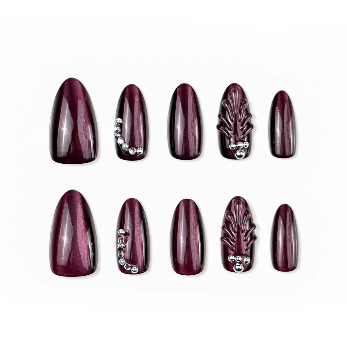 Press-On Nail Set Pointed Glossy Multiple Sizes