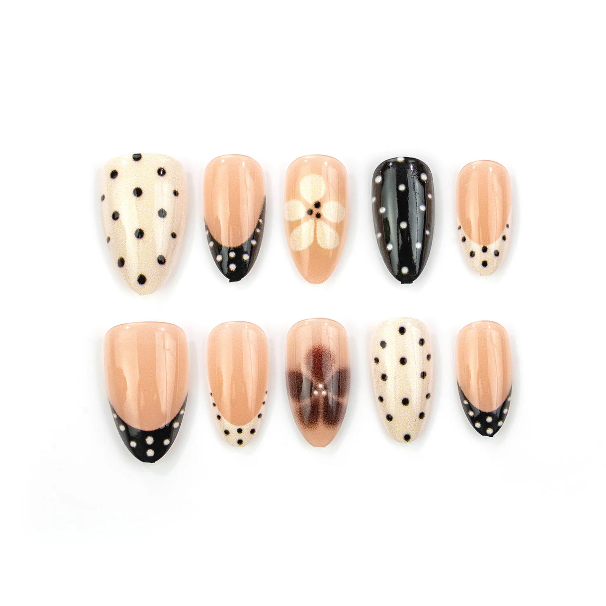 Press-On Nail Set Pointed Shape Polka Dot Ombre Reusable