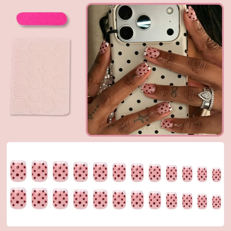Press-On Nail Set Polka Dot 24 Nails Tool-Free